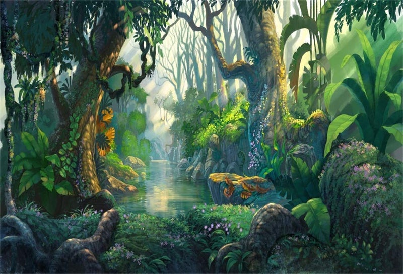 Yeele 9x6ft Fairy Tales Backdrop for Photography Fantasy Fairyland Tropical Virgin Forest Jungle Sunlight Flowers Background Kids Birthday Party Photo Booth Shoot Vinyl Studio Props - Image 1